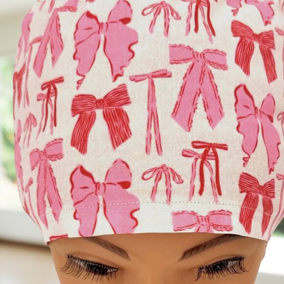 Premium Pink Bows~ Ponytail Scrub Cap, Surgical Hat, OR, MD, Vet, Tech, CNA gift - Picture 2 of 4